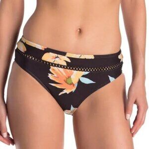 ELLA MOSS Moxie Floral Retro Bikini Bottoms Black Multi Size S NWT